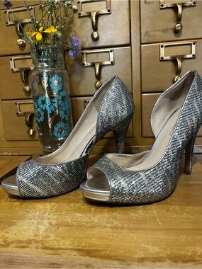 Lulu Townsend Silver Metallic Peep-Toe High Heels